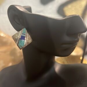 VINTAGE STERLING SILVER RAY TRACEY TURQUOISE SQUARE EARRINGS